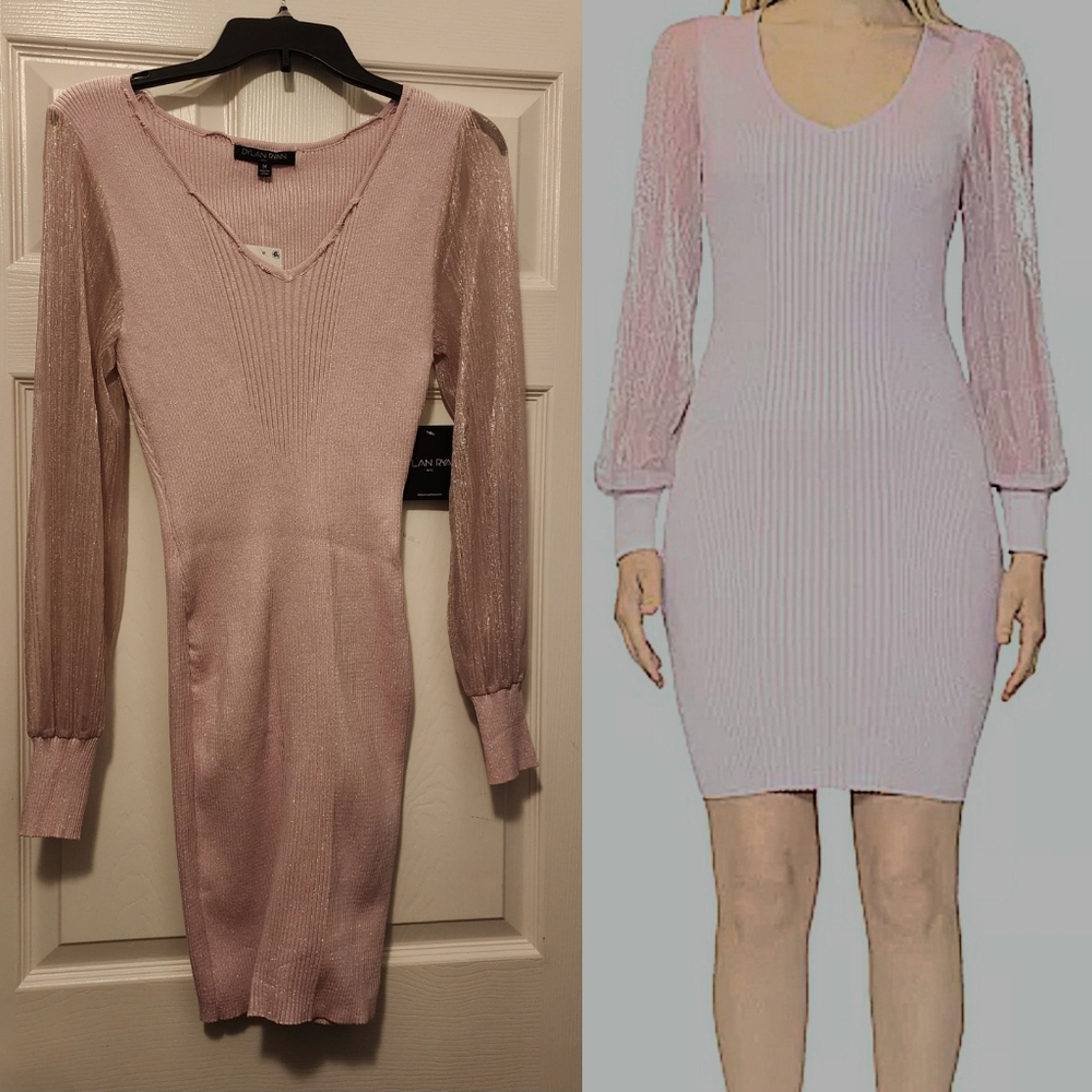 NWT Dylan Ryan NYC Juniors Metallic-Stripe V-Neck Midi Dress • Pink Sweater • M